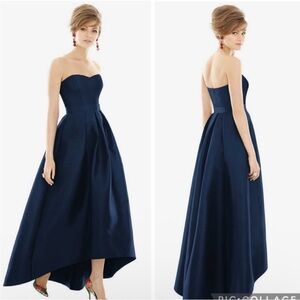 ALFRED SUNG Straples Satin High Low Dress With Pockets in Midnight Size 12 R